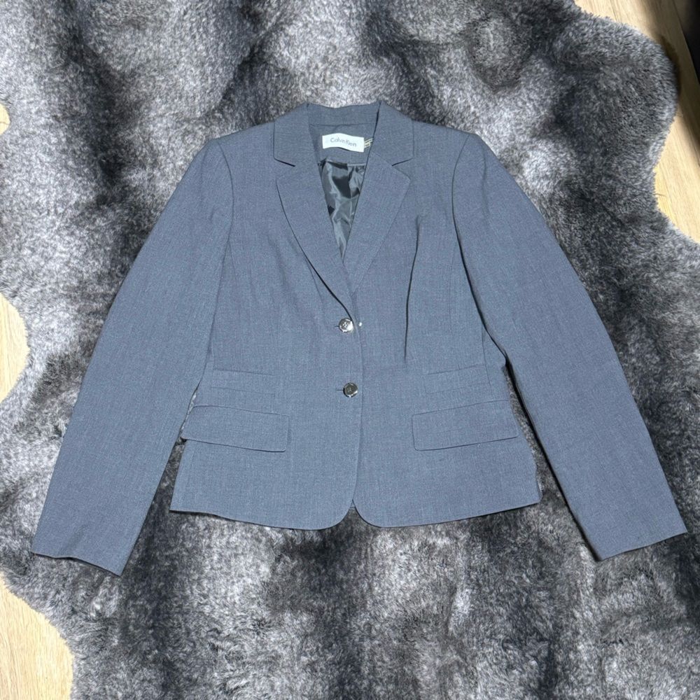 Calvin Klein Women 10P Gray Rayon Blend Blazer Career Office Rayon Blend - Picture 11 of 11